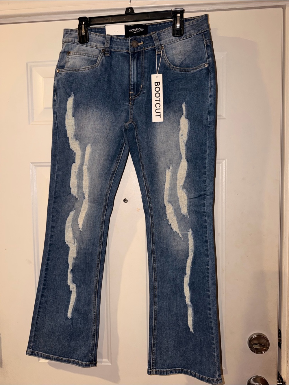Men’s Blue Distressed Bootcut Jeans